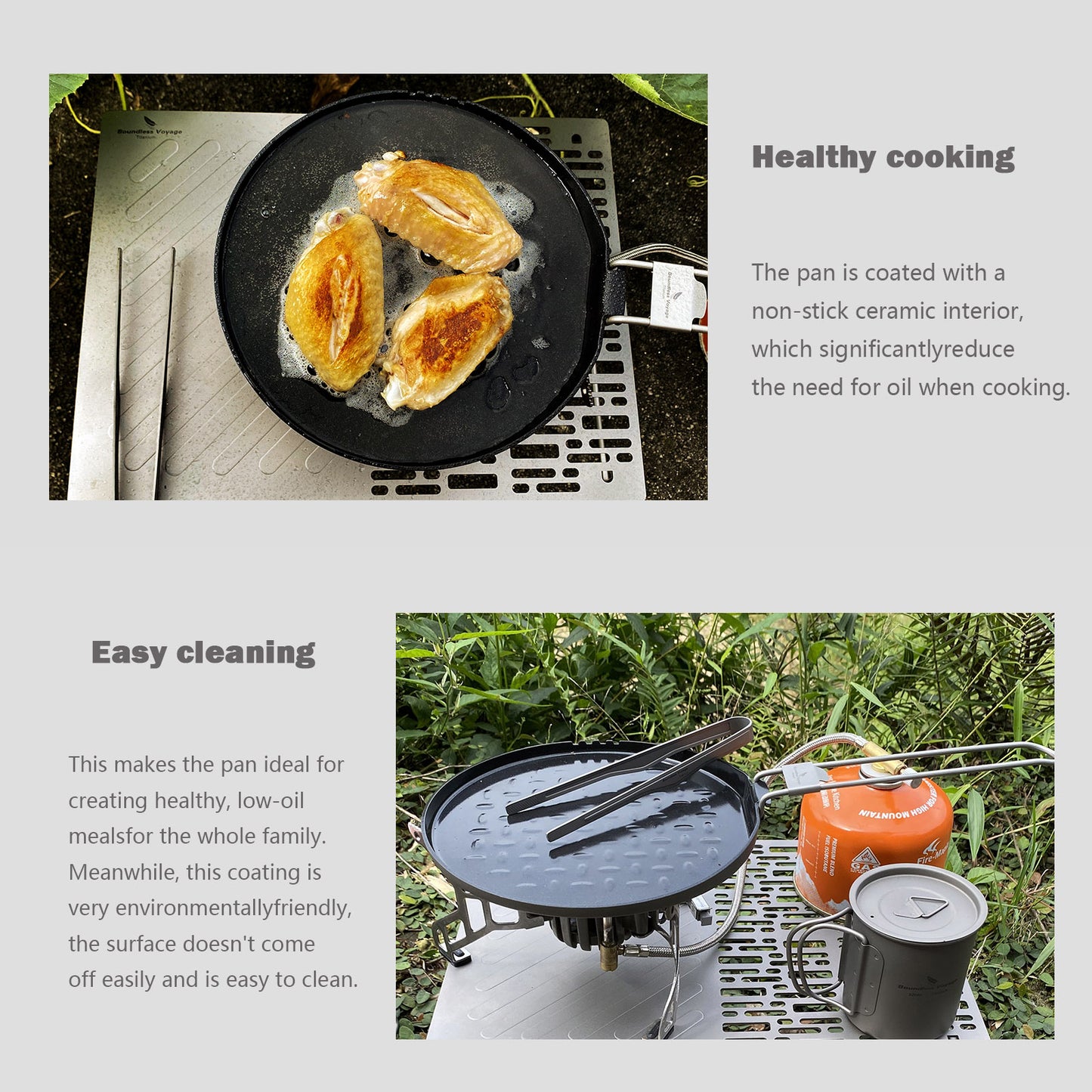 Boundless Voyage TTitanium Non-stick Frying Pan 7.2 inch Plate Dish with Folding Handle Outdoor Camping Picnic Hiking Barbecue Titanium Pan