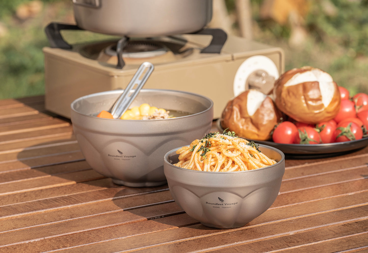 Boundless Voyage Titanium Double-Wall Bowl Set – 500ml & 800ml Insulated Camping Bowls for Soup, Oatmeal & Outdoor Dining
