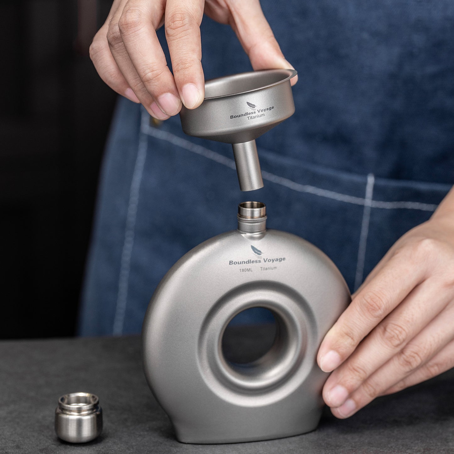 Boundless Voyage Ultralight Titanium Funnel | Food-Grade Portable Pouring Tool for Hip Flasks & Water Bottles | Mini Liquid & Powder Filter for Camping, Travel & Home Use