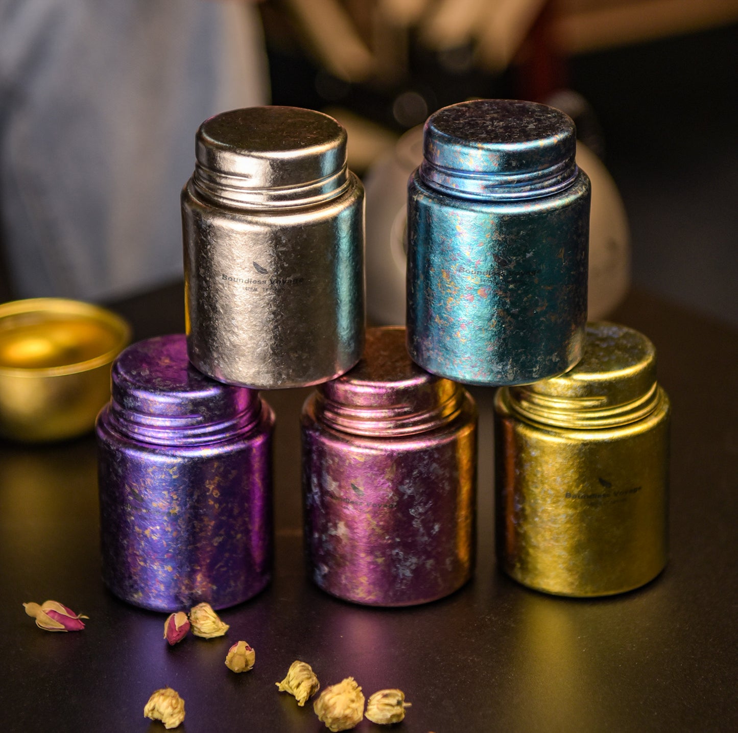 Boundless Voyage Mini Titanium Tea Caddy – Colorful Ice Texture Tea Canister for Loose Leaf Tea, Coffee, Spices & Portable Dry Storage