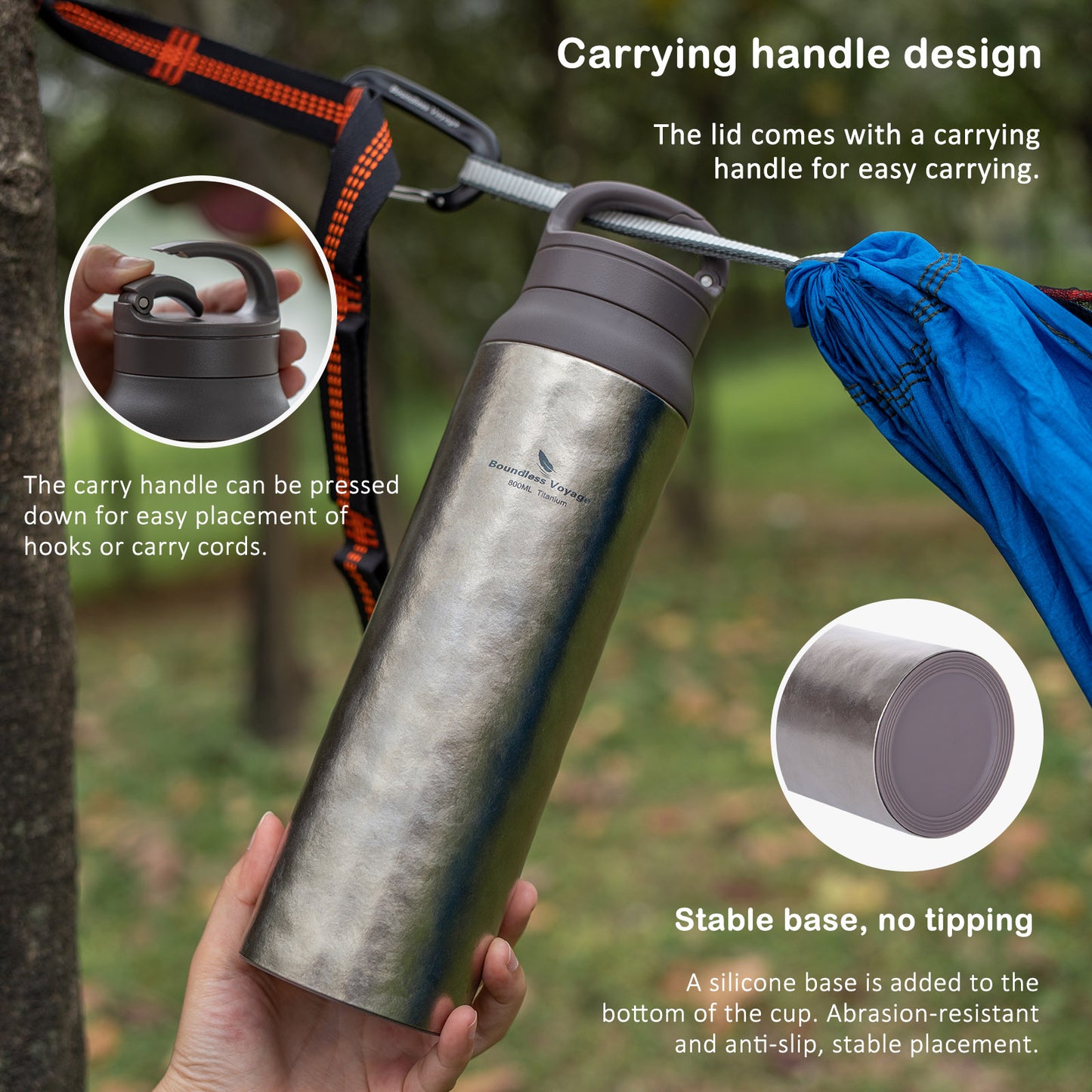 Boundless Voyage Titanium Water Bottle Vacuum Insulated Flask with Lid Water Jug, Keeps Hot or Cold (27oz/800ml)