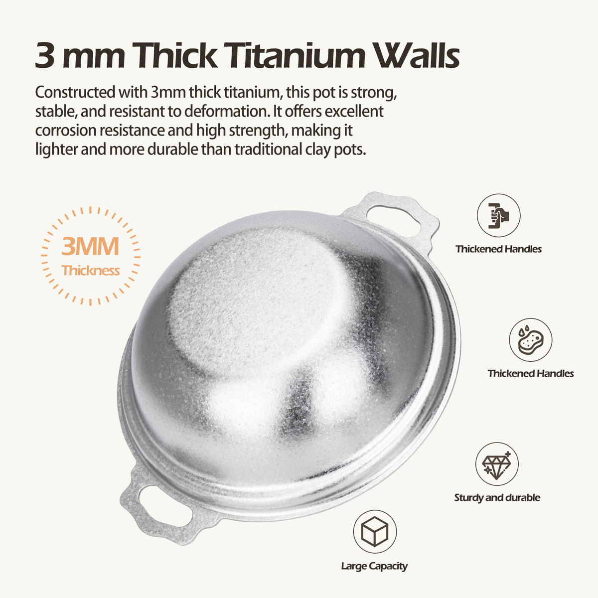 Boundless Voyage 2500ml Pure Titanium Camping Pot with Lid – Large Non-Coated Cooking Pot for Camping, Hot Pot & Outdoor Cooking