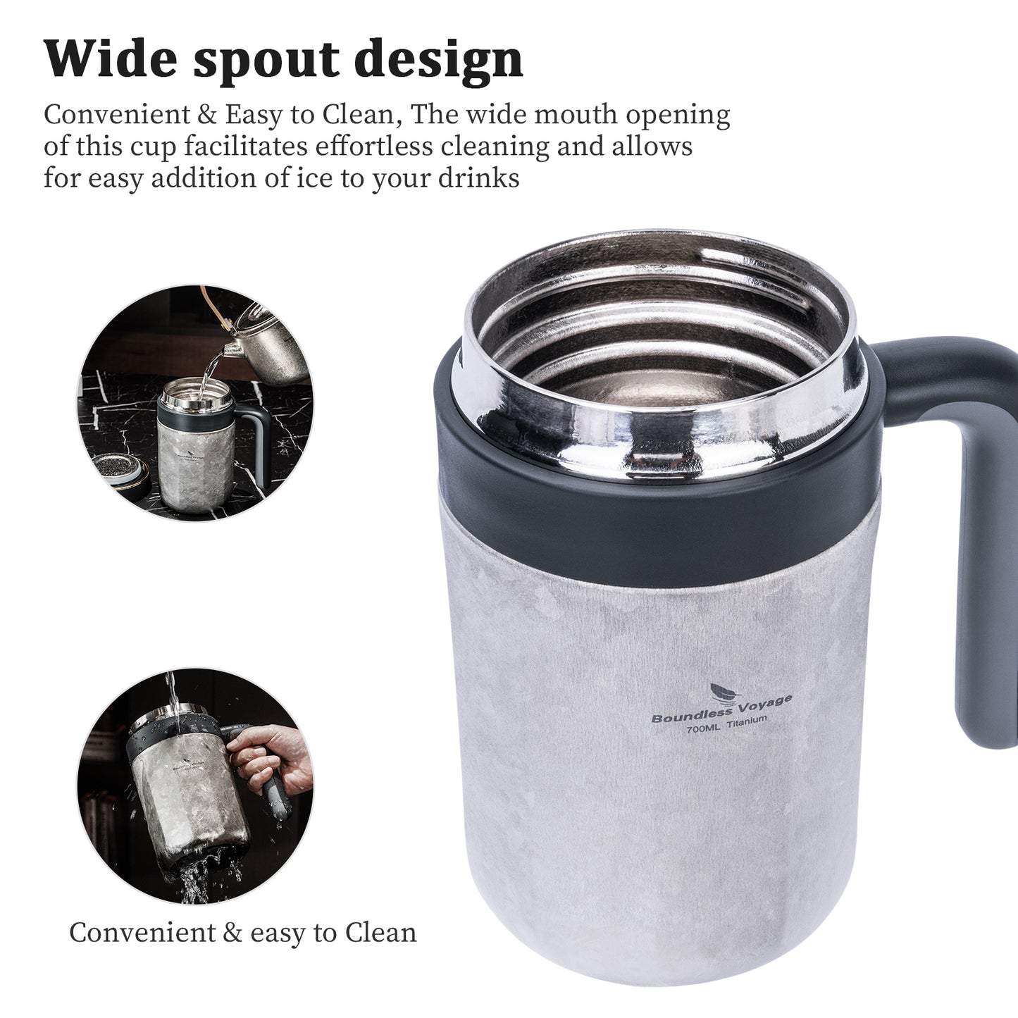 Boundless Voyage Titanium 700ml Double-Walled Insulated Cup with Lid & Filter | Portable Travel Coffee Mug for Hot & Cold Drinks