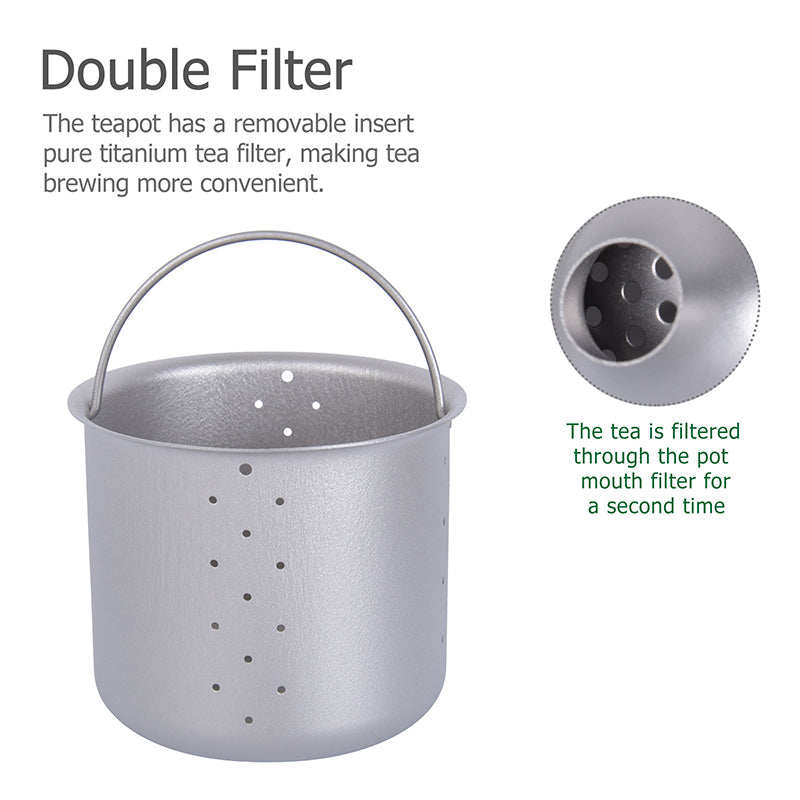 Boundless Voyage 380ml Titanium Teapot | Anti-Scald Handle & Lid | Ultralight 117g Mini Kettle for Camping, Coffee & Tea Maker