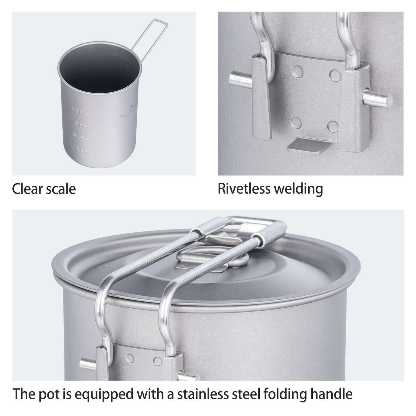 Boundless Voyage TA1 Titanium Outdoor Pot with Lid – Ultralight Folding Handle Camping, Hiking & Picnic Cookware