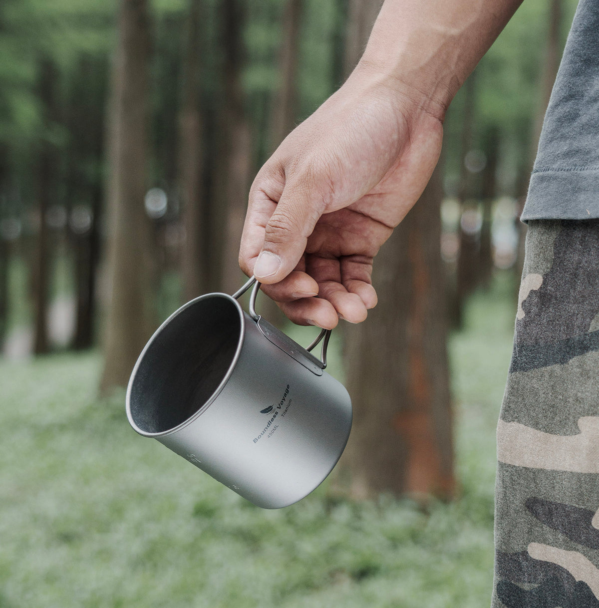 Boundless Voyage 450ml Titanium Cup with Lid – Ultralight Single-Wall Camping Coffee Mug & Small Cook Pot