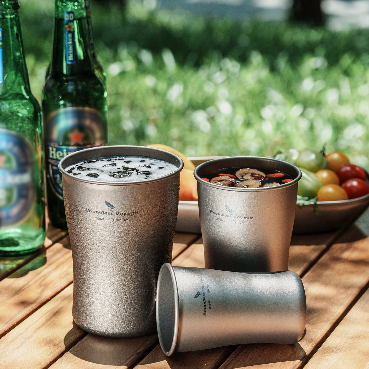 Boundless Voyage Titanium Beer Mugs Ultralight Coffee Tea Juicy Cups for Outdoor Camping Picnic 240ml 380ml 600ml