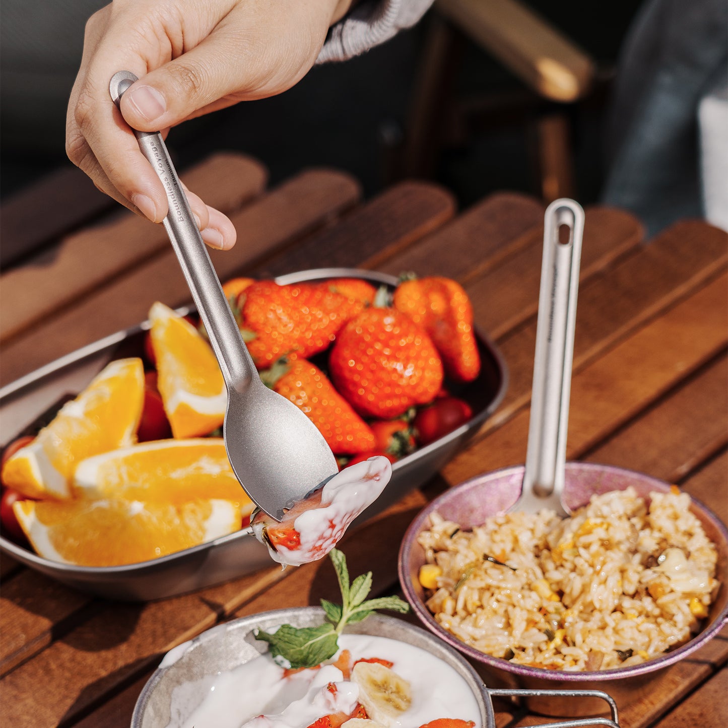 Boundless Voyage Titanium Spoon 16.7cm – Ultralight Camping Spoon with Storage Bag for Travel, Outdoor & Everyday Dining
