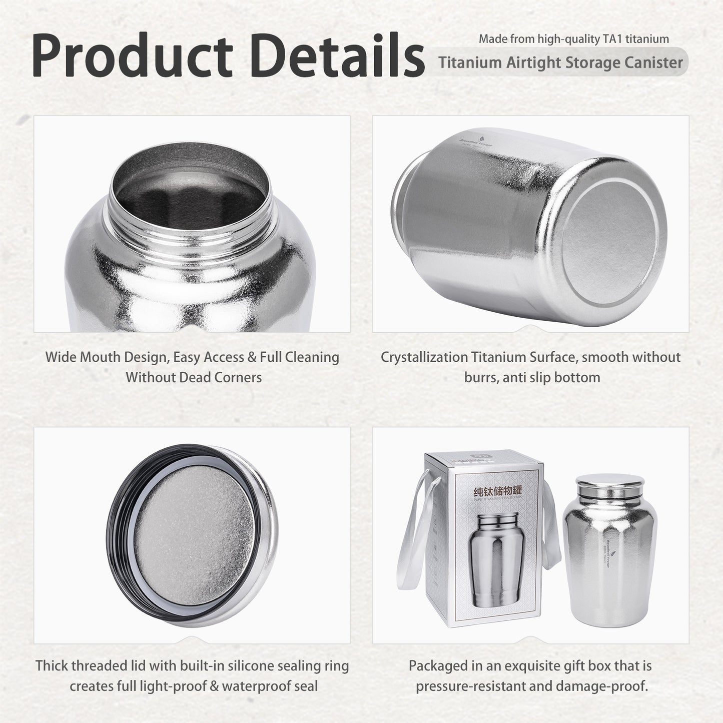 Boundless Voyage 3000ml Titanium Storage Canister Water Bottle– Airtight TA1 Titanium Container for Tea, Coffee, Food & Camping Storage