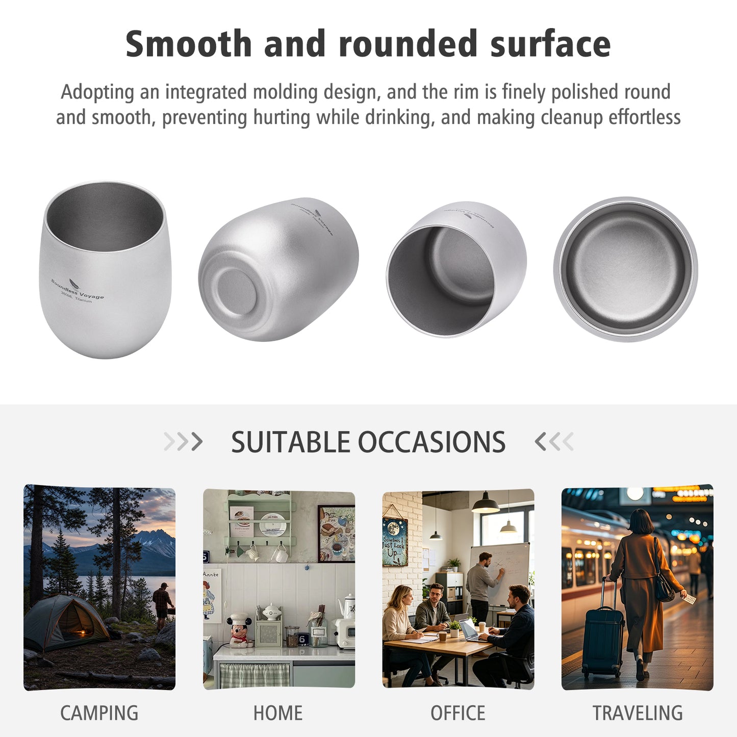 Boundless Voyage Titanium Double-Wall Cup – Ultralight TA1 Camping Coffee Mug for Travel, Hiking & Outdoor Use