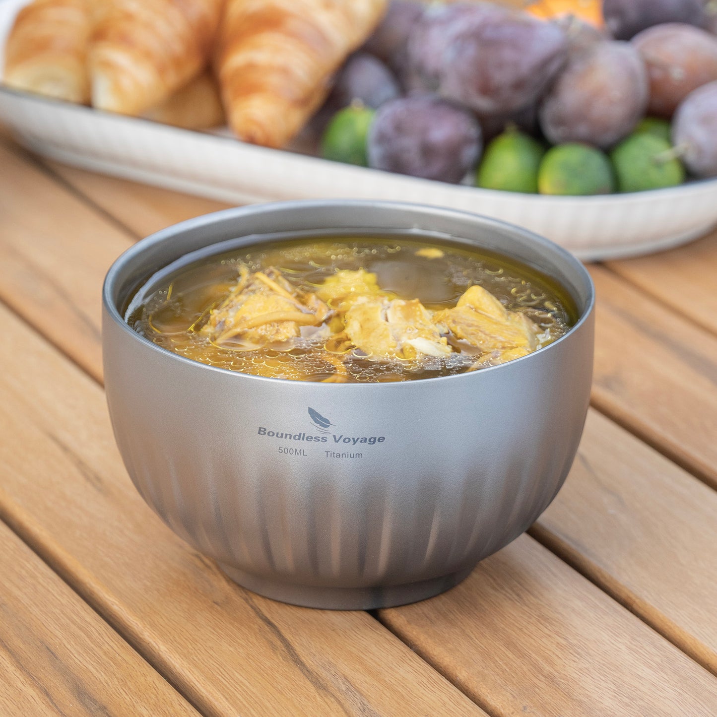 Boundless Voyage 350ml Titanium Double-Walled Bowl – Ultralight Insulated Camping Tableware for Rice, Soup & Oatmeal