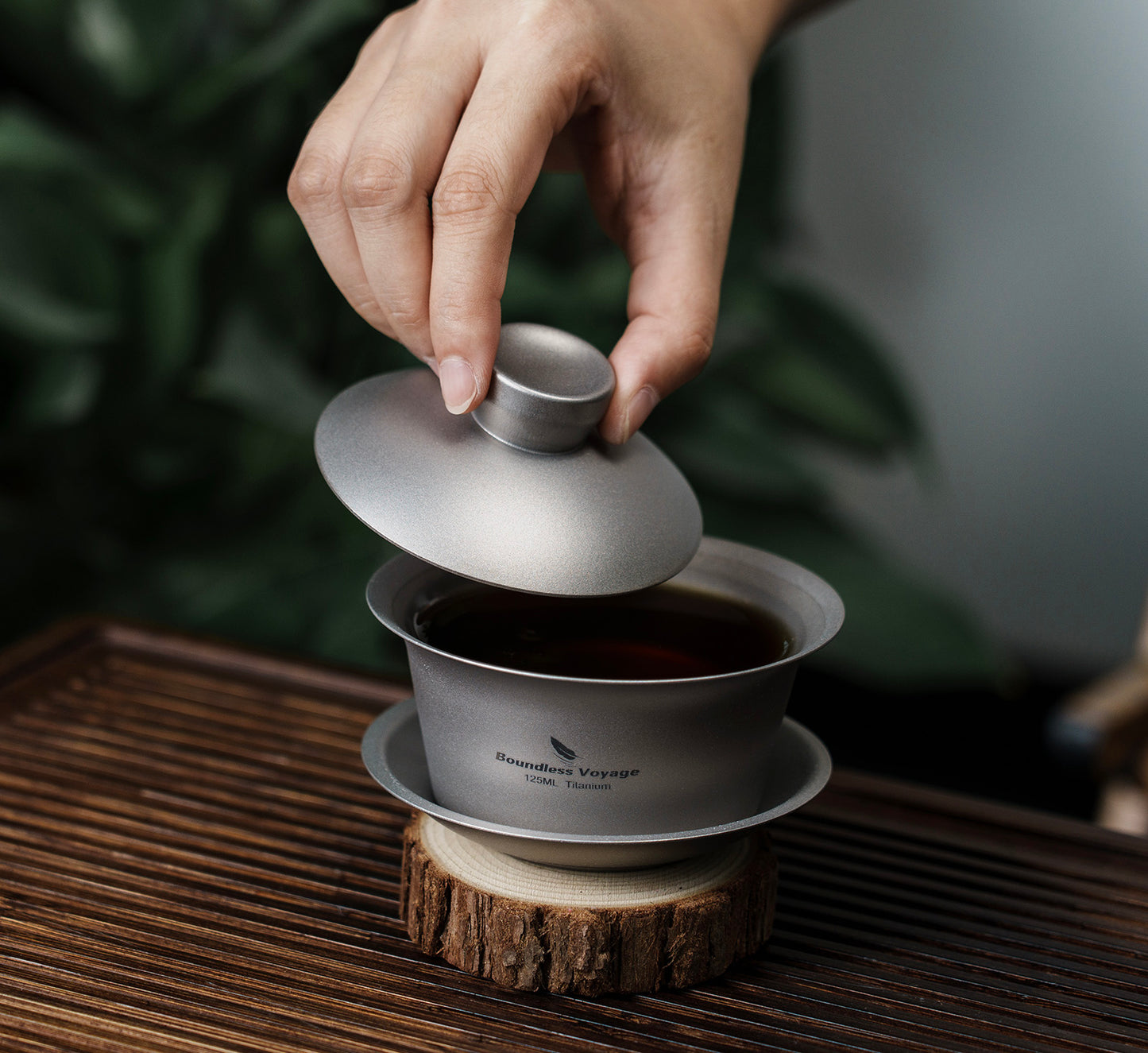 Boundless Voyage Titanium Tea Cup with Lid Traditional Chinese Kung Fu Gaiwan Double-Walled Anti-Scalding Tea Bowl Lightweight Portable Tea Set With 25ml  Cup 3PCS
