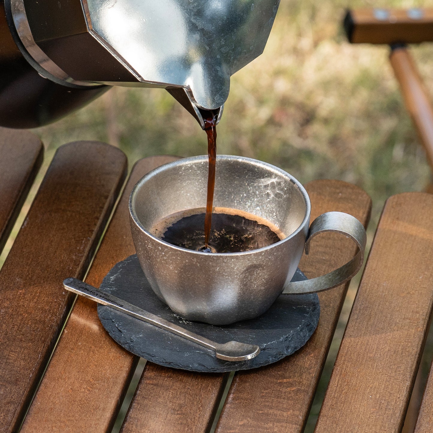 Boundless Voyage 120ml Titanium Double-Wall Espresso Cup with Coffee Spoon – Ultralight, Heat-Insulated Coffee Cup with Fixed Handle for Home Barista, Office, Travel & Camping