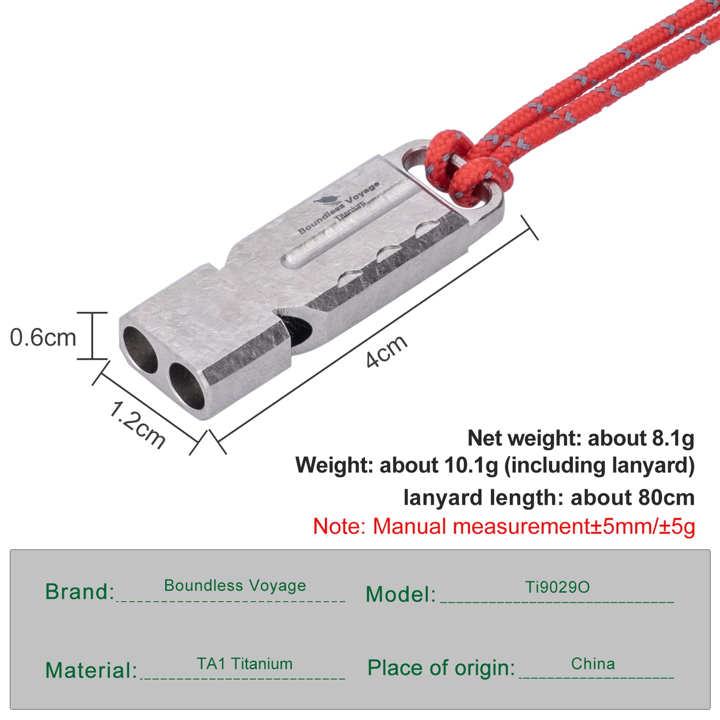 Boundless Voyage TA1 Titanium Dual Tube Survival Whistle – High Decibel Emergency Safety Whistle for Camping, Hiking, Backpacking & Outdoor Rescue