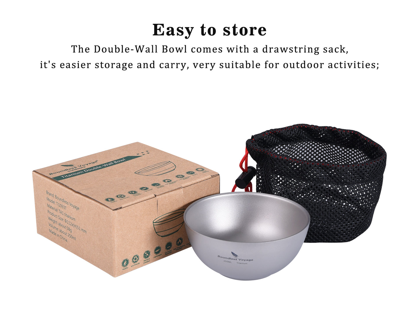 Boundless Voyage Titanium Double-Wall Bowl Outdoor Camping Tableware 250ml