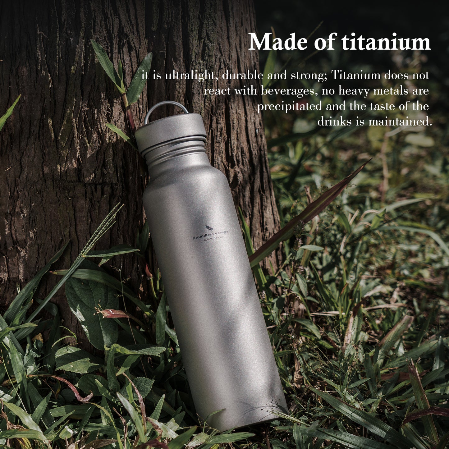 Boundless Voyage 800ml Pure Titanium Water Bottle with Titanium Lid | 27oz Ultralight Plastic-Free Sports Flask | Leakproof & Non-Toxic Metal Canteen for Cycling, Hiking & EDC