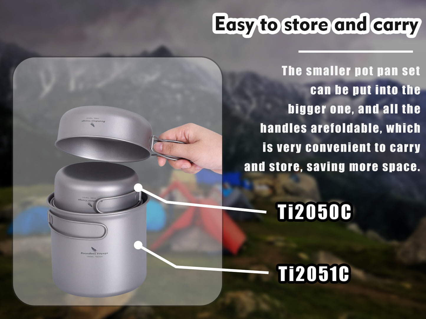 Boundless Voyage Titanium Pot Pan Set 400ml+500ml+1100ml+1500ml– Ultralight Camping Cookware (1100ml / 1500ml), Nesting TA1 Titanium Mug Plate Set for Backpacking & Hiking