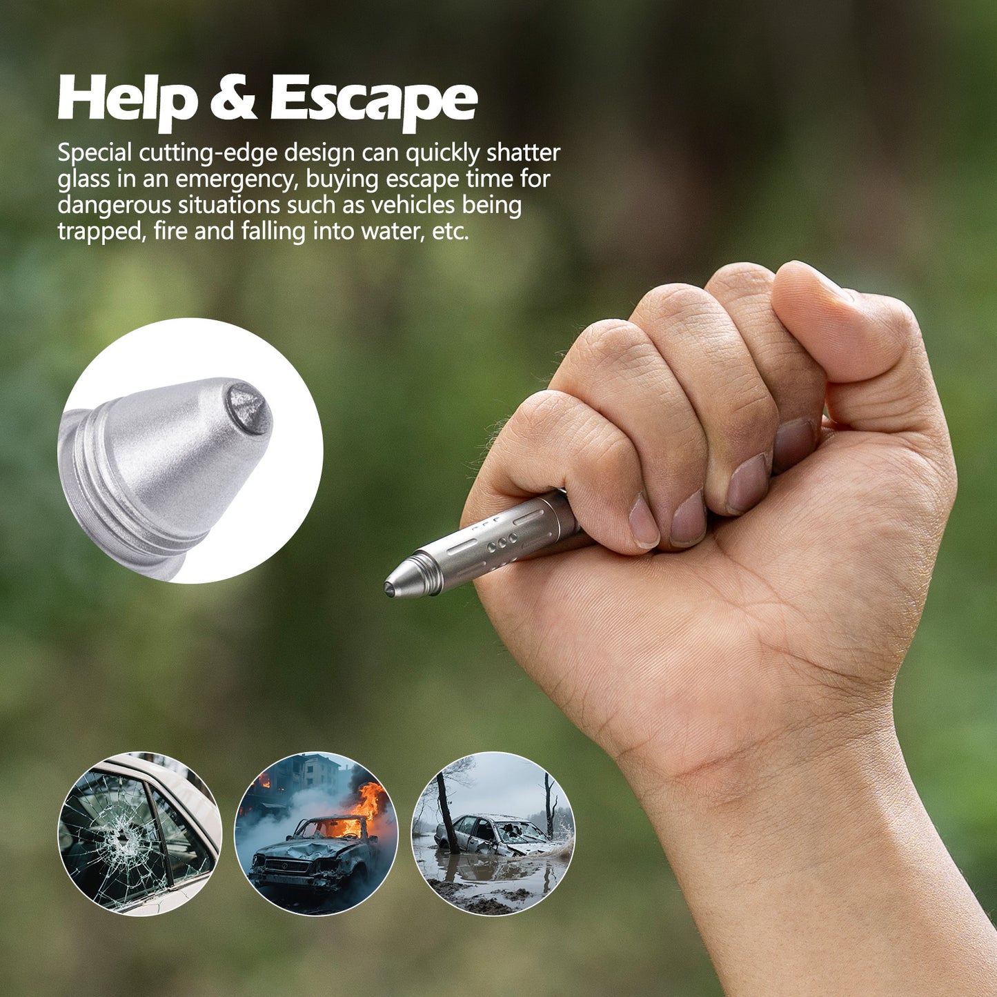 Boundless Voyage Titanium Multifunctional Pen – 3-in-1 Outdoor Emergency Tool with Whistle & Car Window Breaker