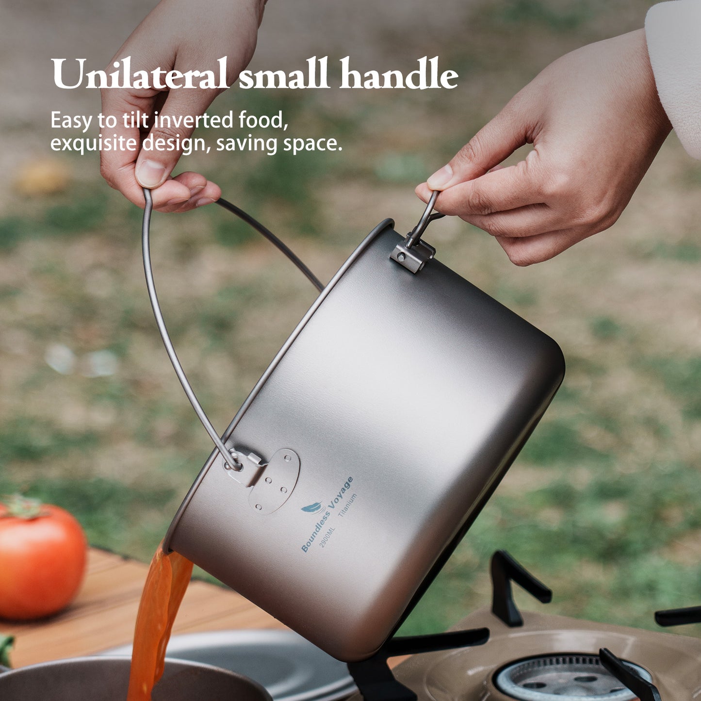 Boundless Voyage 1300ml TA1 Titanium Camping Pot with Lid – Ultralight Folding-Handle Cookware for Hiking, Picnic & Outdoor Soup Cooking