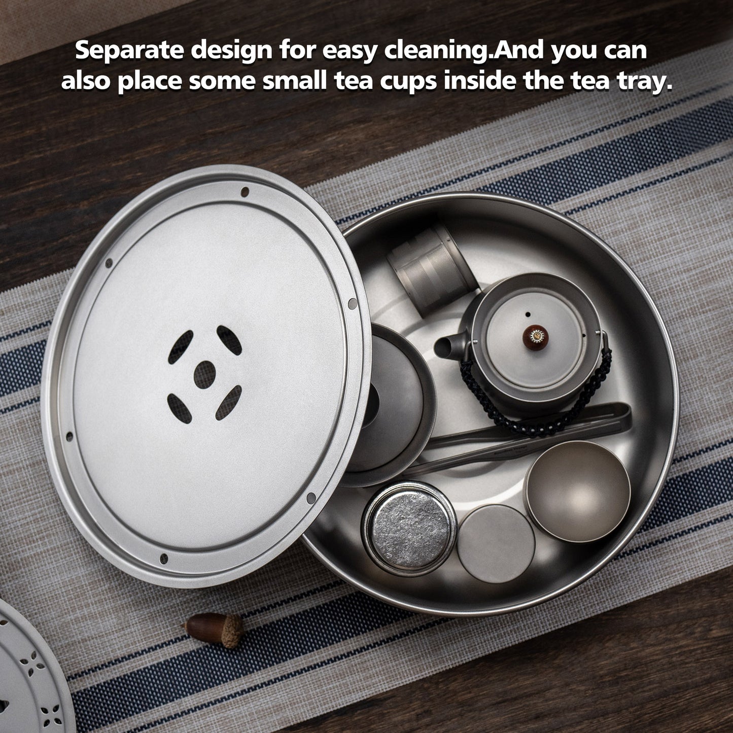 Boundless Voyage Titanium Tea Tray with Drainage – Portable Tea & Coffee Serving Tray for Travel, Home, Office & Outdoor Brewing