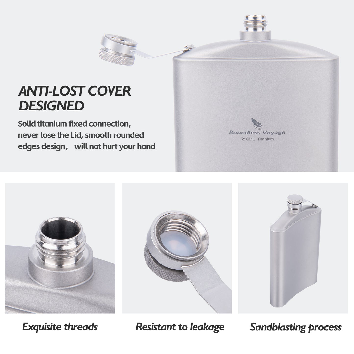 Boundless Voyage 250ml Titanium Flask with Carry Bag – Ultralight 8.5oz Pocket Liquor Bottle, Pure TA1 Titanium Hip Flask, Leakproof Travel Flask for Camping, Hiking & Gifts