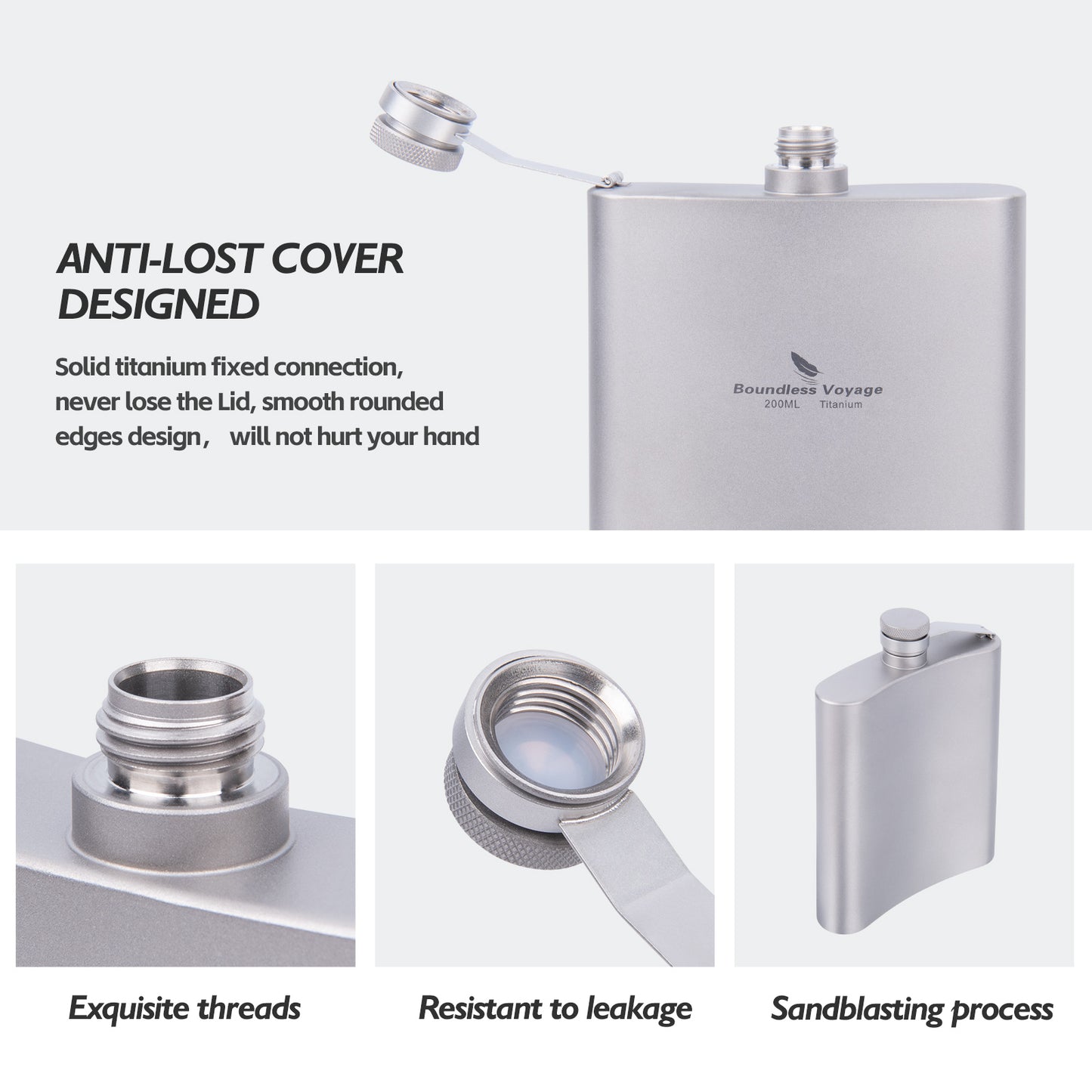 Boundless Voyage 7oz Titanium Flask – Ultralight 200ml Pocket Liquor Bottle, Pure TA1 Titanium, Leakproof Travel Hip Flask for Camping, Hiking & Outdoor Adventures