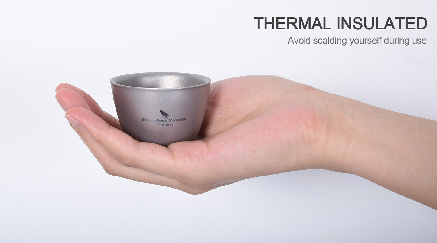 Boundless Voyage 40ml Double-Wall Titanium Sake Cup – Ultralight Insulated Shot Mug, TA1 Titanium Mini Cup for Whiskey, Tea & Outdoor Camping
