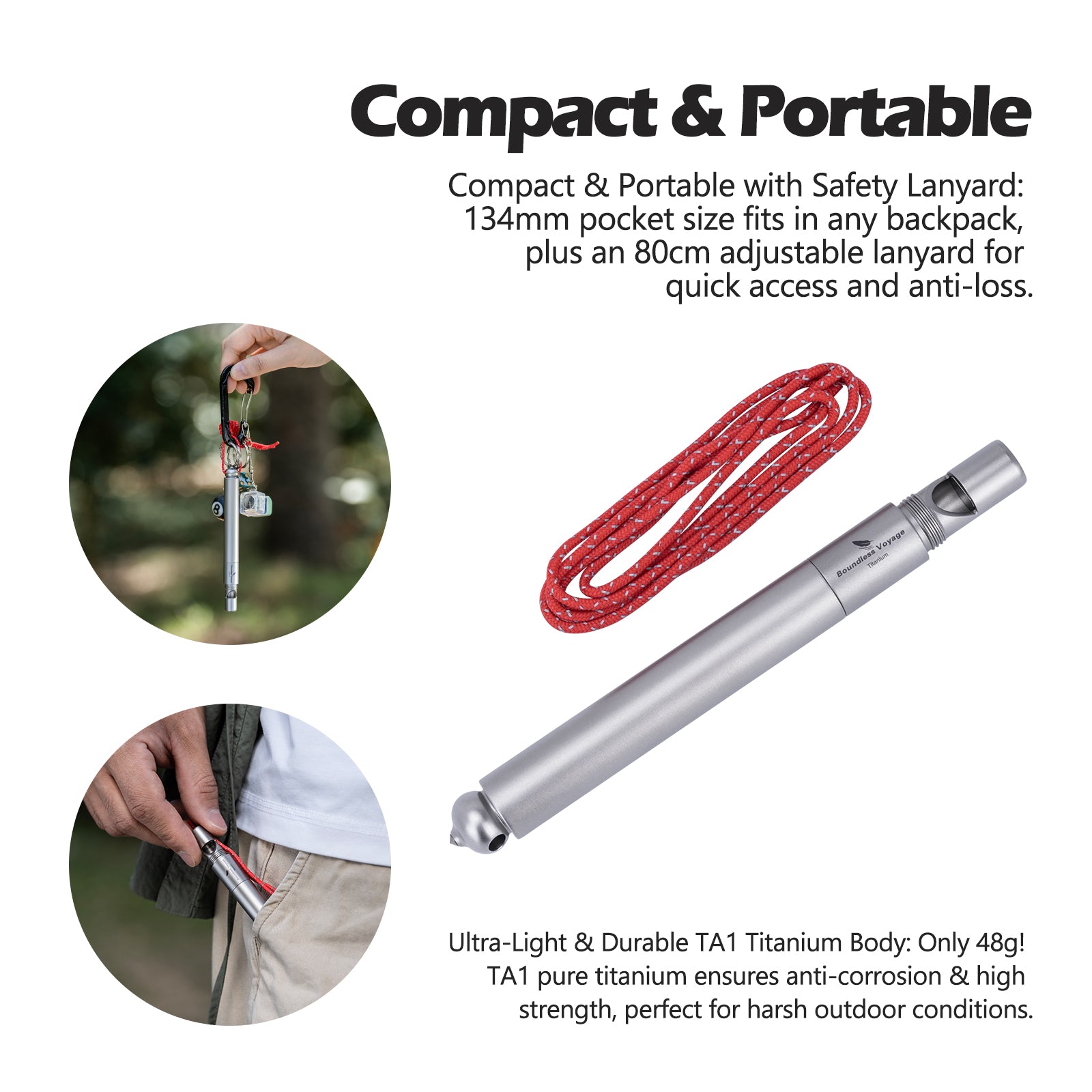 Boundless Voyage Titanium Survival Whistle 120dB – 4-in-1 EDC