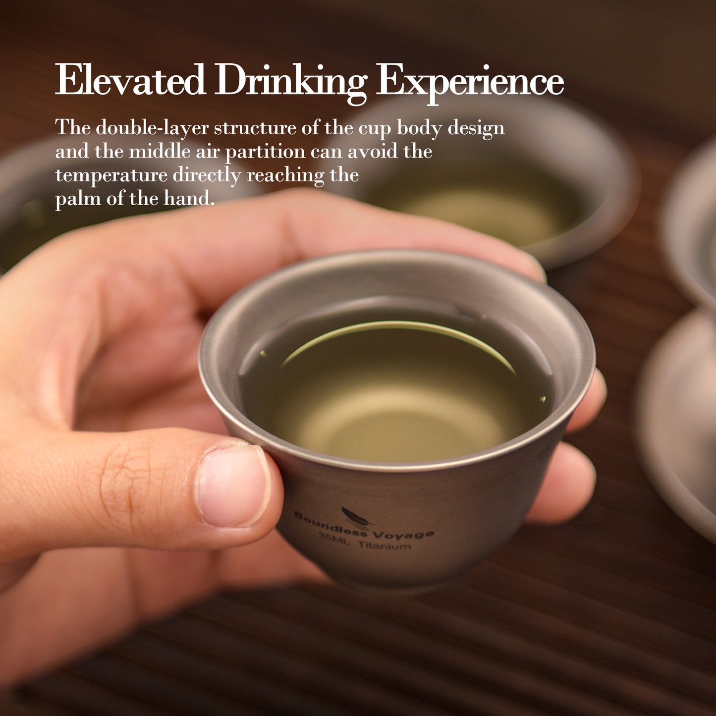 Boundless Voyage 35ml Titanium Double-Walled Tea Cup | 18g Ultralight Mini Tasting Mug | Anti-Scald Insulated Kung Fu Teacup for Camping