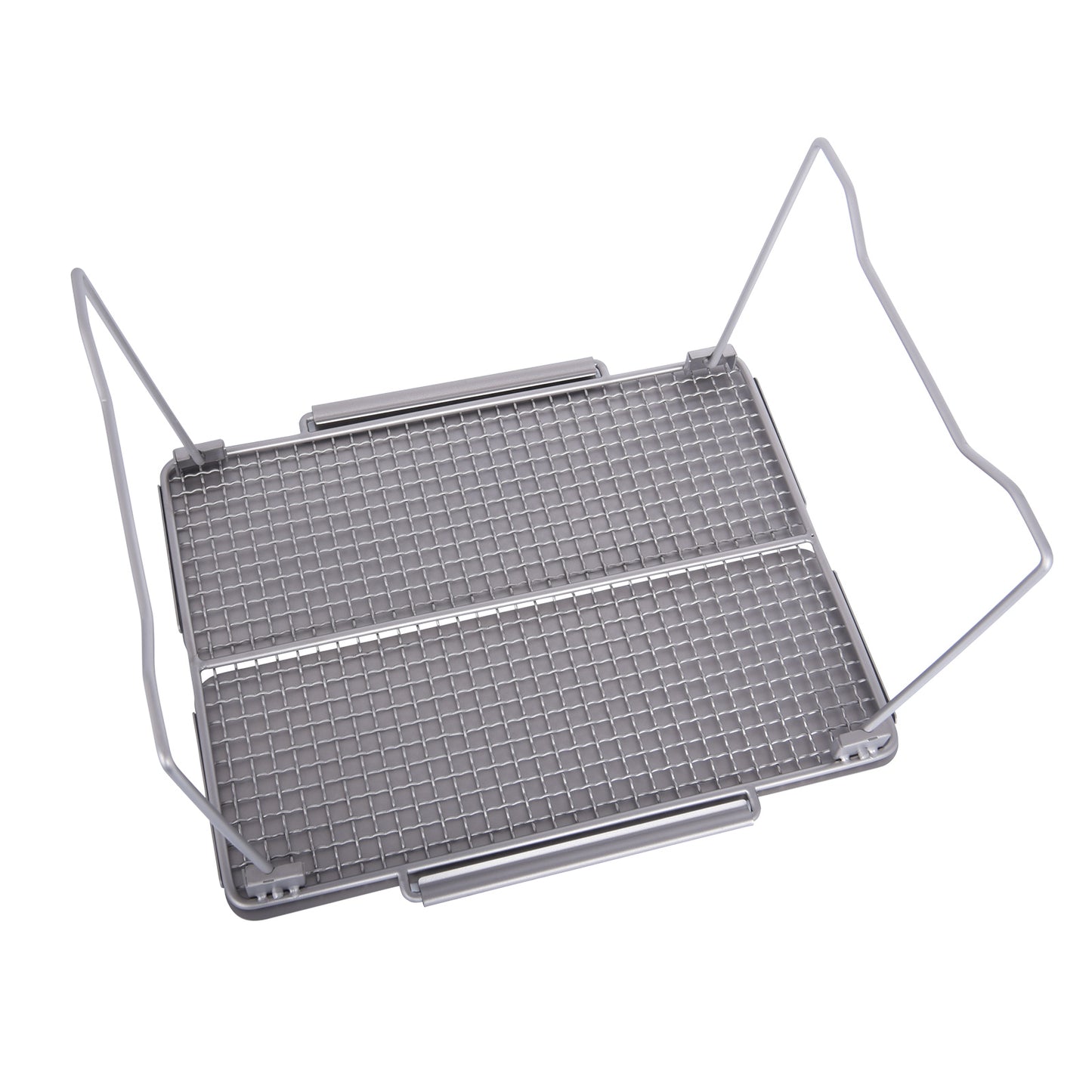 Boundless Voyage Titanium Folding Campfire Grill 2 in 1 Portable Grill Camping Table with Frying Plate & Folding Legs Outdoor Picnic Backpacking BBQ Charcoal Collapsible Grilled Net