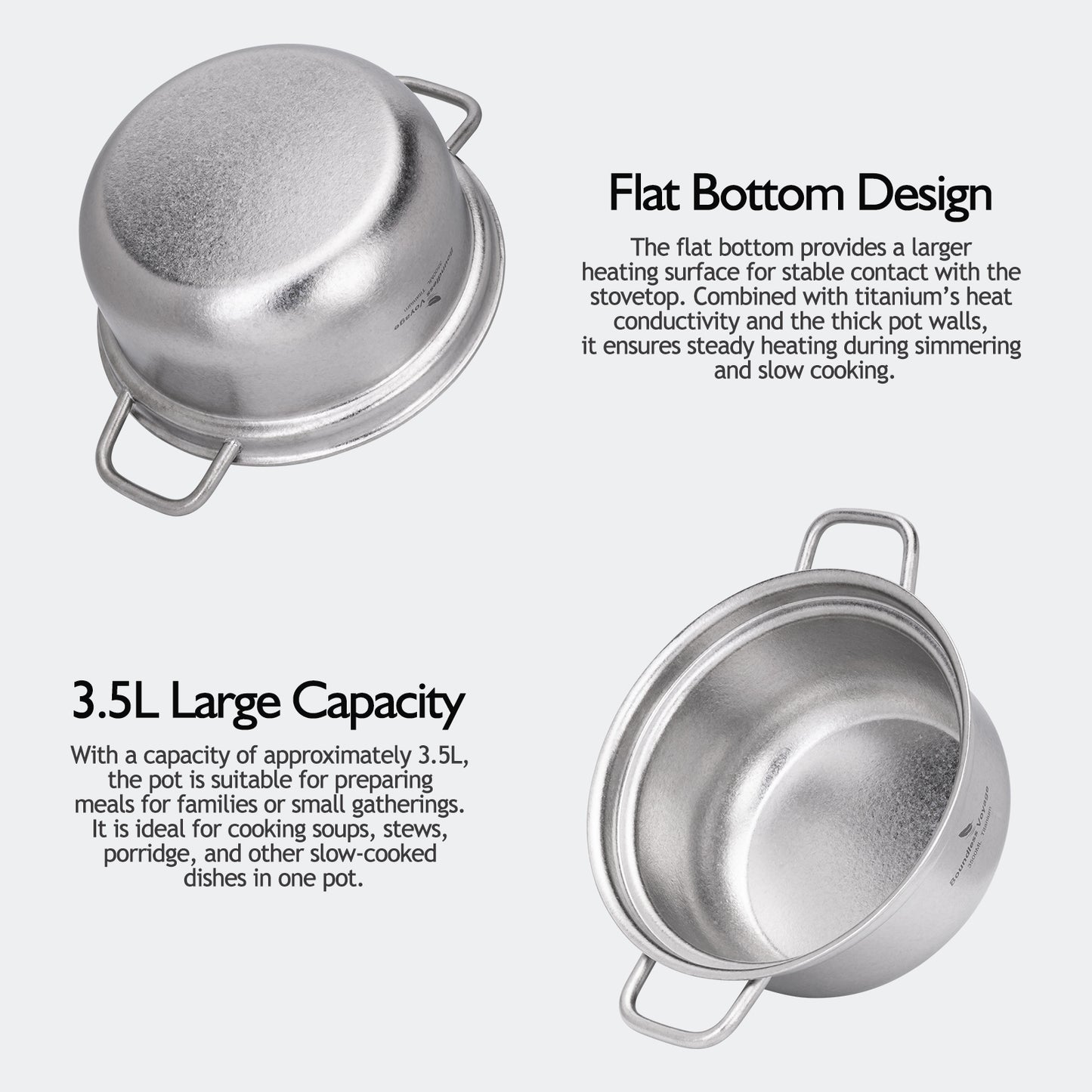 Boundless Voyage 3.5L Titanium Cooking Pot – Heavy-Duty Thick-Wall Stock Pot with Vented Lid for Home Kitchen & Outdoor Cooking