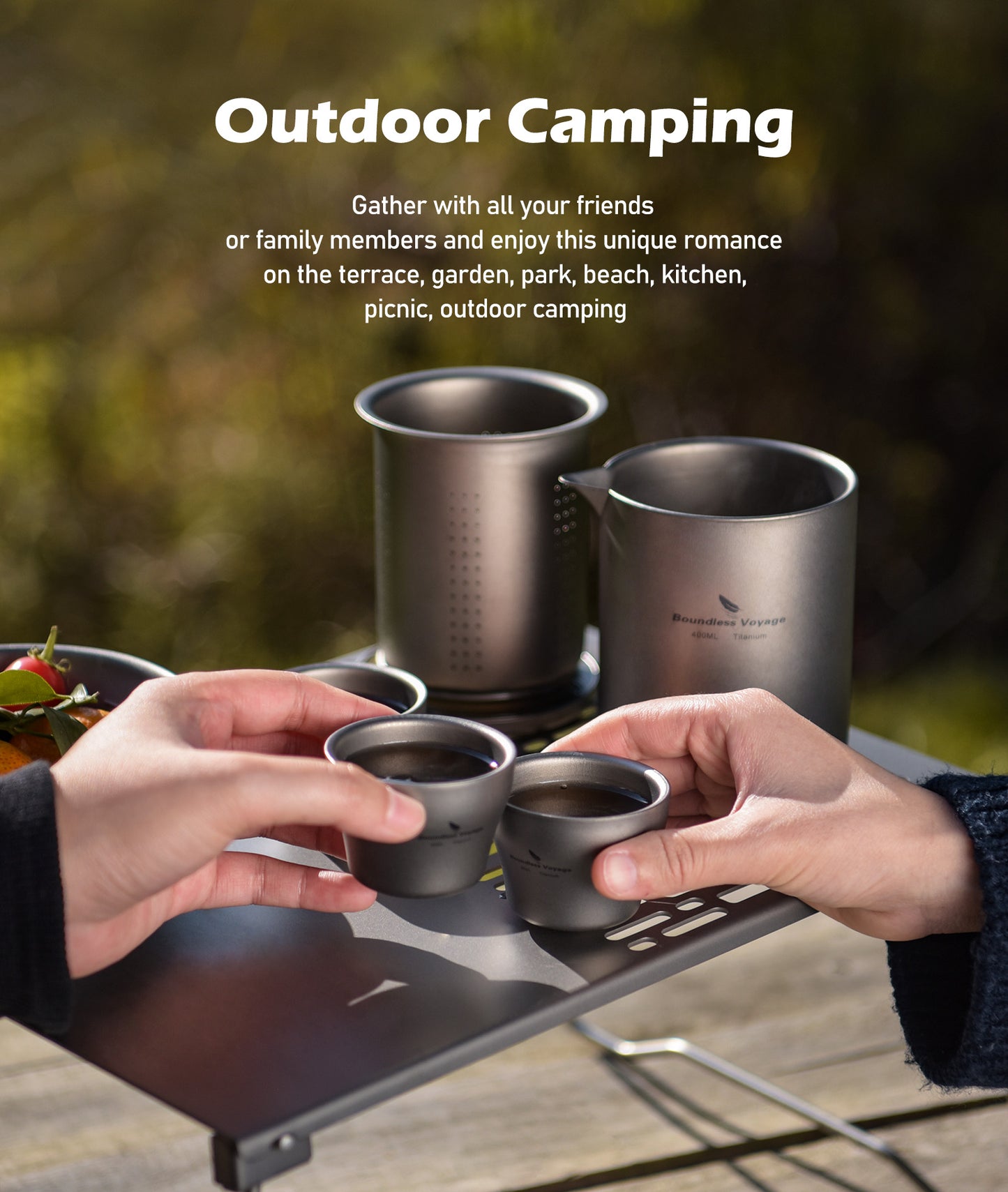 Boundless Voyage 400ml Titanium Double-Layer Tea Maker Set | 168g Insulated Teapot with 45ml Anti-Scald Cups | Lightweight Double-Walled Travel Tea Set