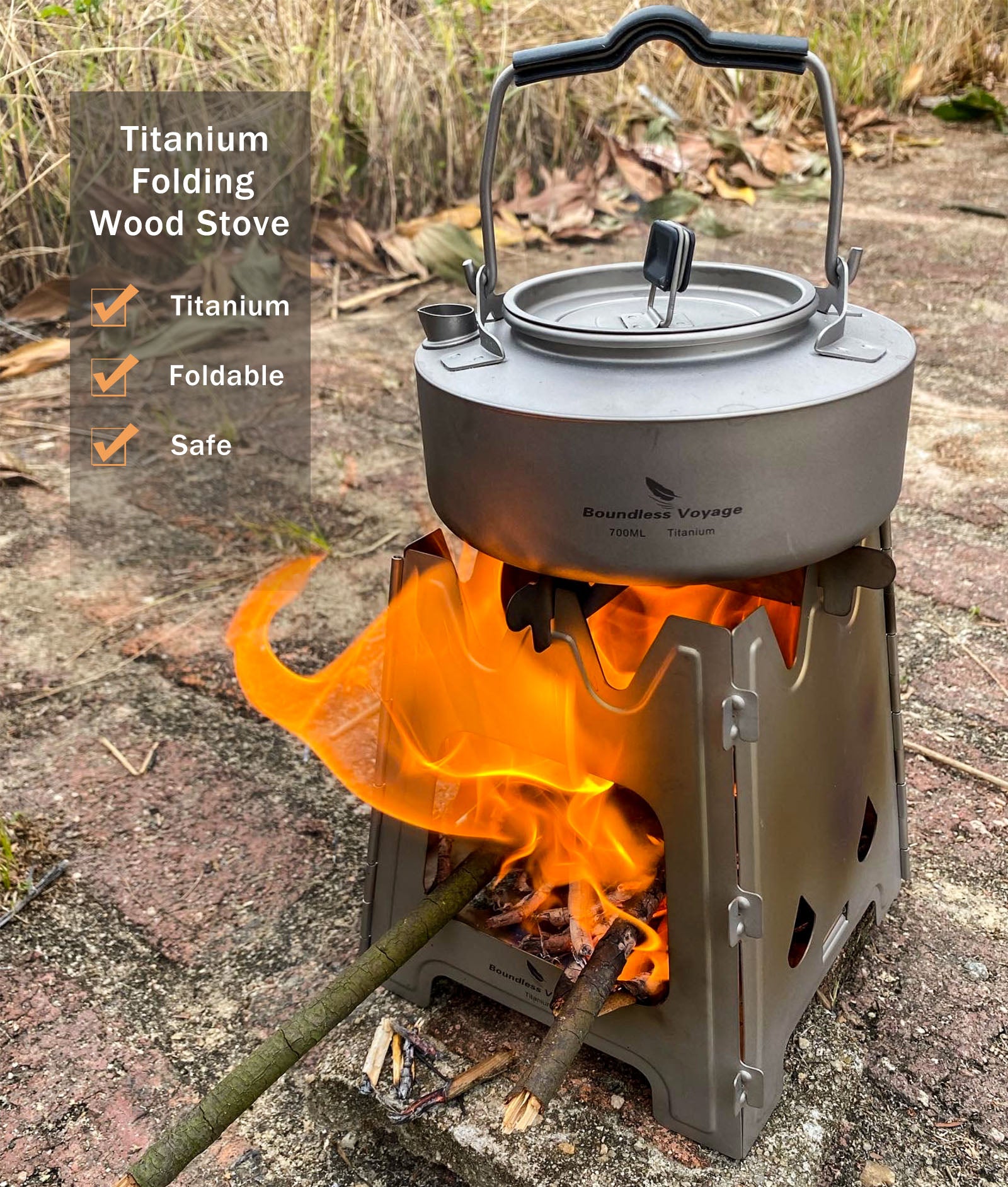 Boundless Voyage Outdoor Titanium Folding Wood Stove With Pot Bracket Boundless Voyage Outdoors