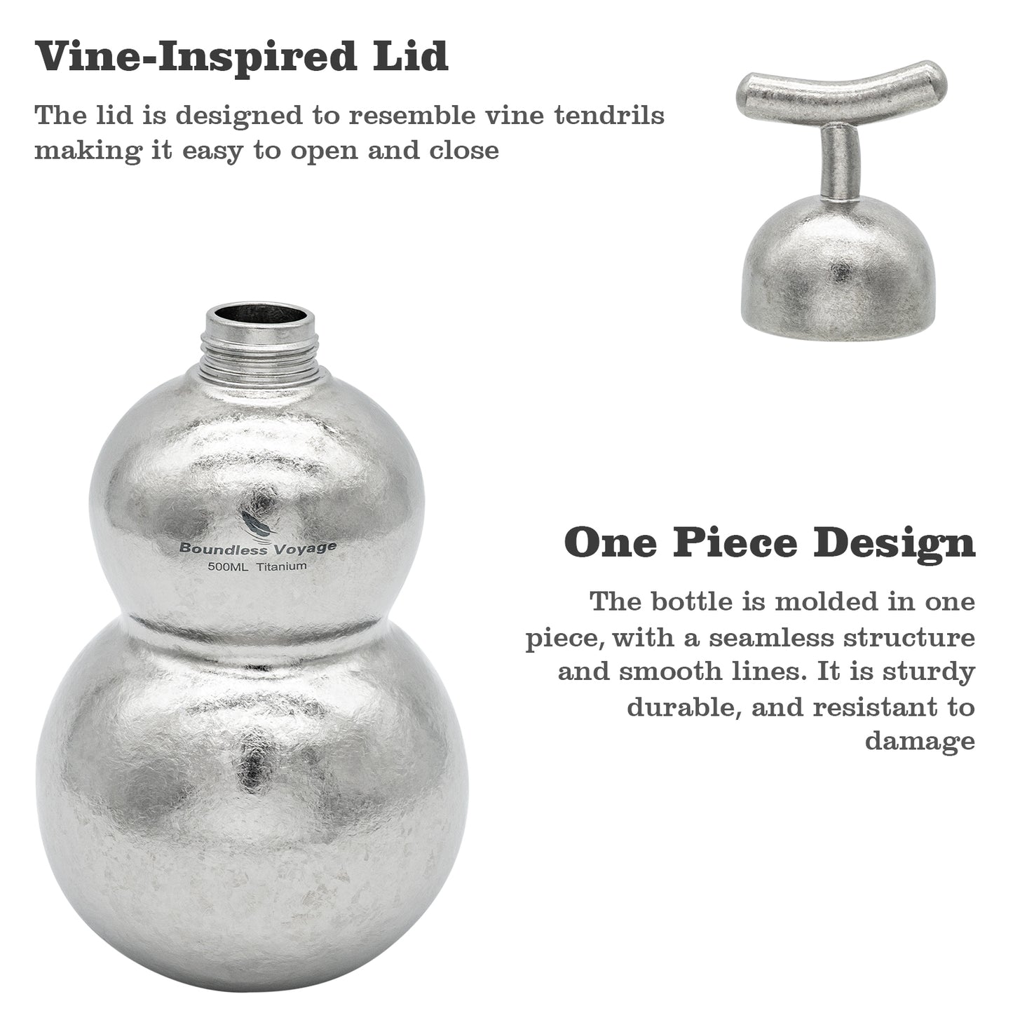 Boundless Voyage Premium Titanium Gourd Flask  | 500ml Crystallized Ice-Texture Canteen | Ultralight & Rustproof Alcohol Drinkware for Hiking & Camping