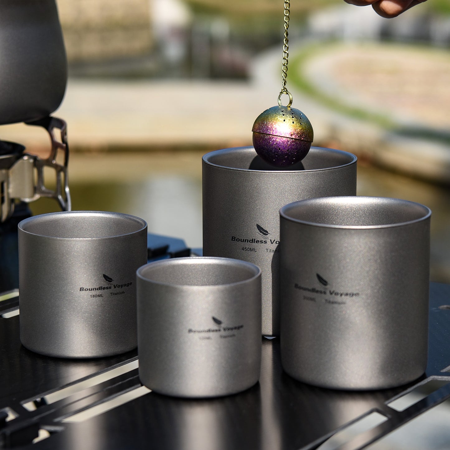 Boundless Voyage 4-Piece Double-Walled Titanium Cup Set | 120ml-450ml Ultralight Insulated Mugs | Anti-Scalding Nesting Cup Set for Camping & Office