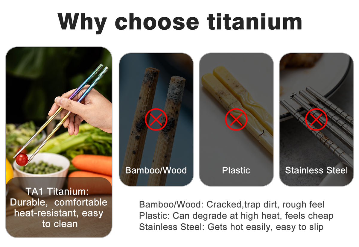Boundless Voyage Colorful Titanium Chopsticks – Ultralight Non-Slip Reusable Chopsticks for Camping, Travel & Everyday Dining