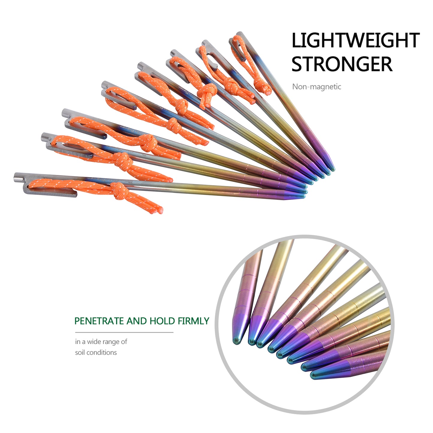 Boundless Voyage Colorful Titanium Alloy Tent Stakes – Ultralight Strong Camping Pegs (20cm / 24cm / 30cm / 35cm / 40cm)