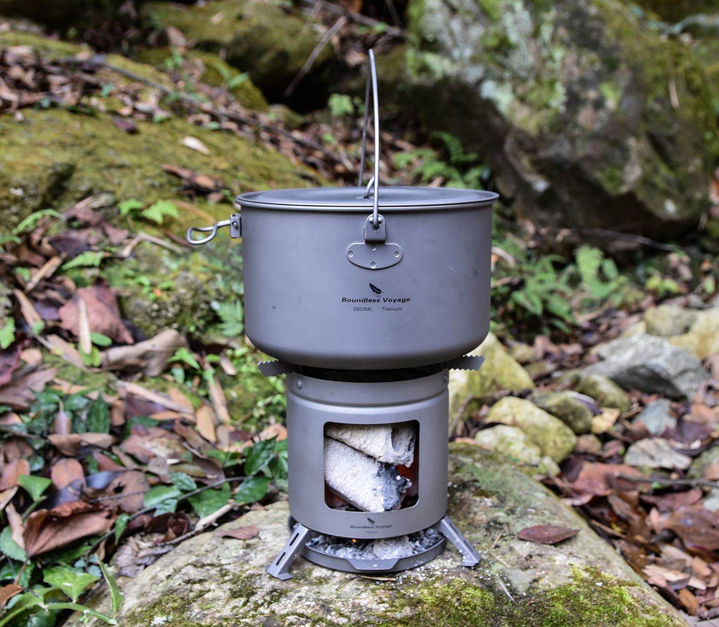 Boundless Voyage Outdoor Camping Titanium Wood Stove With Folding Pot Stands Tripods Portable Ultralight Camping Single Walled Burner