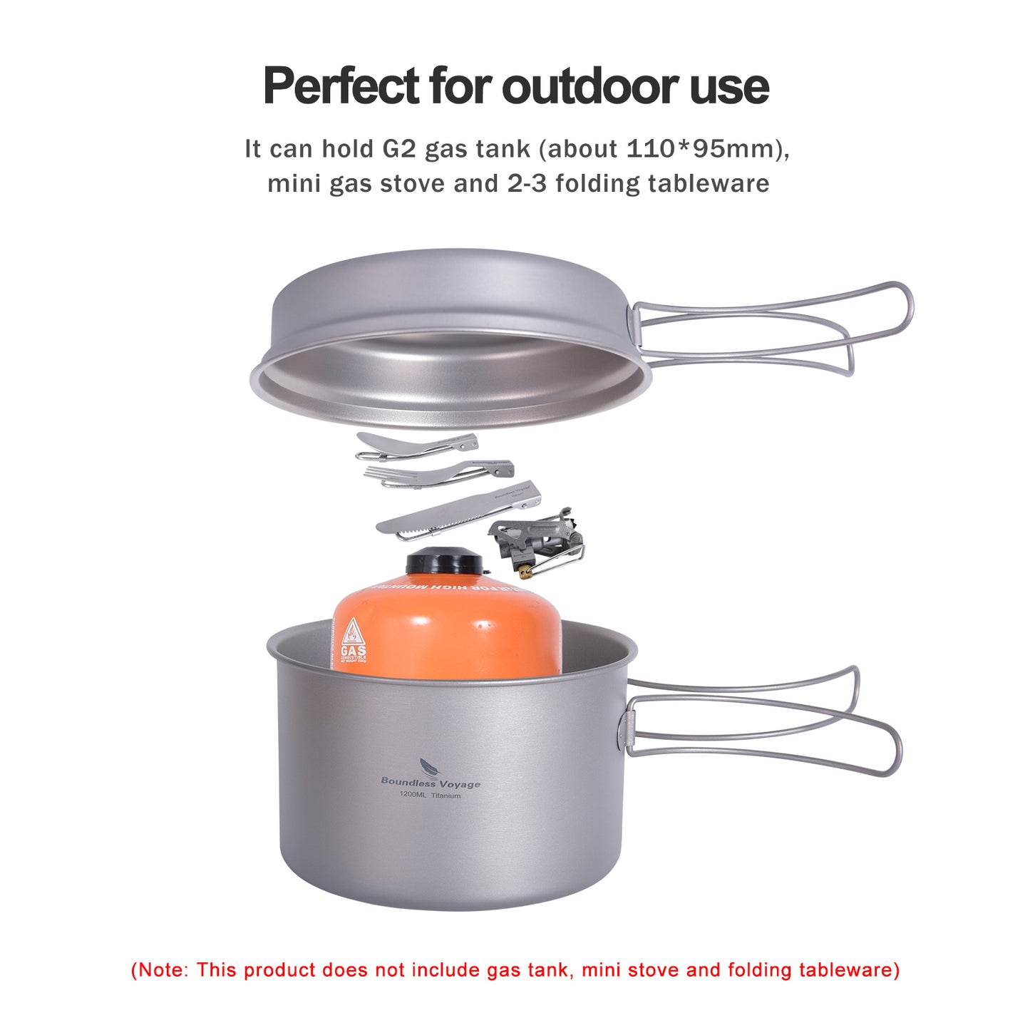 Boundless Voyage Titanium Pot & Frying Pan Set 1200ml – Ultralight Camping Cookware, Nesting TA1 Titanium Cooking Set for Backpacking, Hiking & Outdoor Cooking