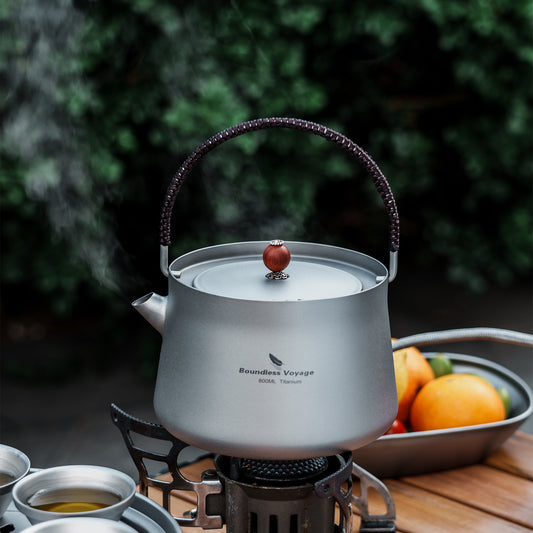Boundless Voyage 800ml Titanium Camping Kettle with Filter – Ultralight TA1 Teapot & Coffee Pot with Folding Handle for Hiking, Backpacking & Outdoor Brewing