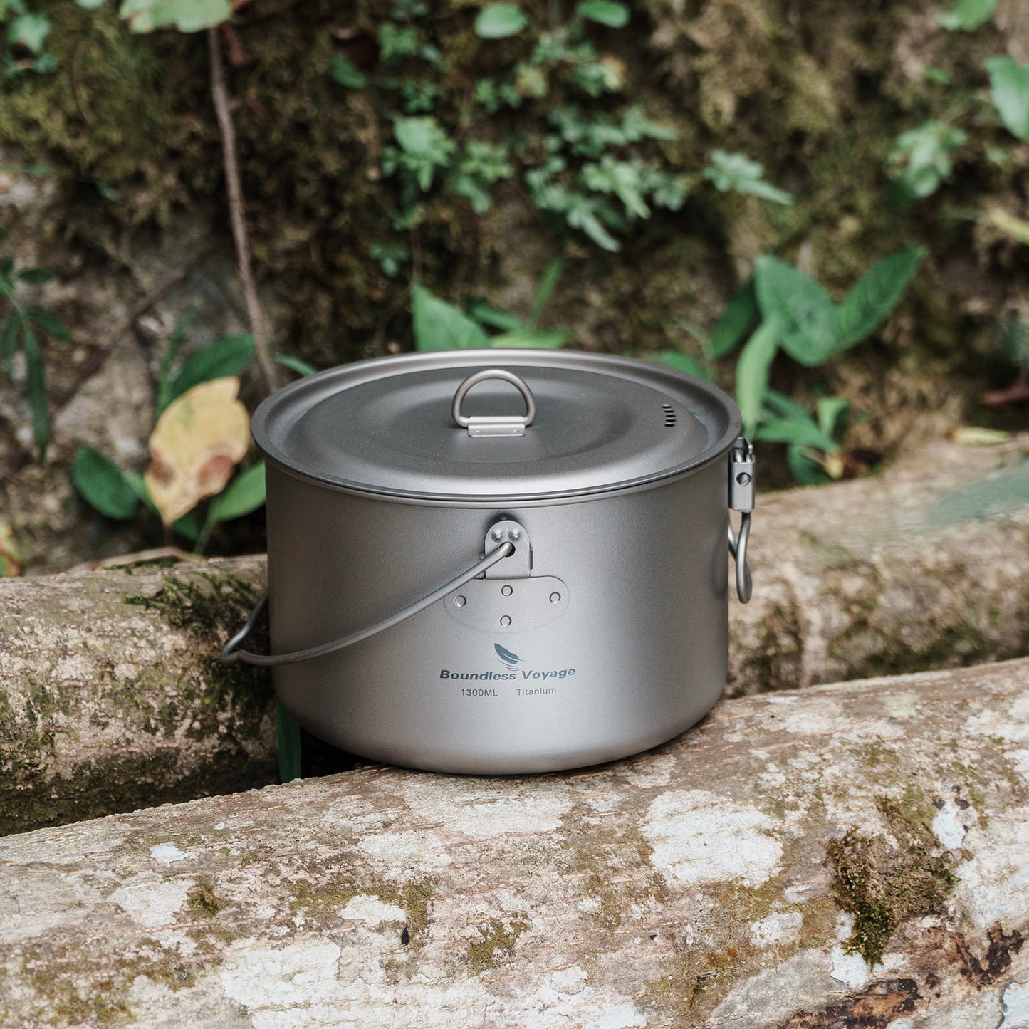 Boundless Voyage 1300ml TA1 Titanium Camping Pot with Lid – Ultralight Folding-Handle Cookware for Hiking, Picnic & Outdoor Soup Cooking