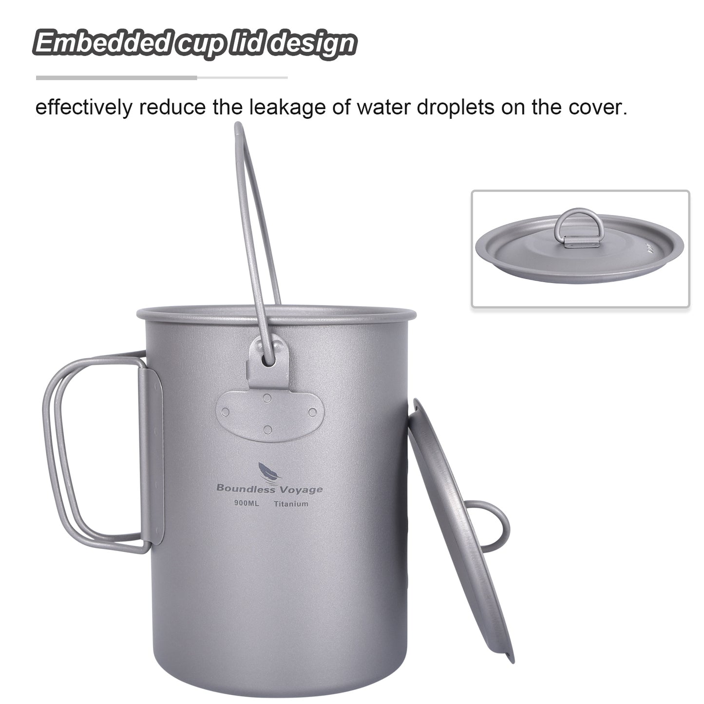 Boundless Voyage Titanium 900ml Camping Mug Pot – Ultralight Hanging Cup with Folding Handle for Hiking, Cooking & Outdoor Use