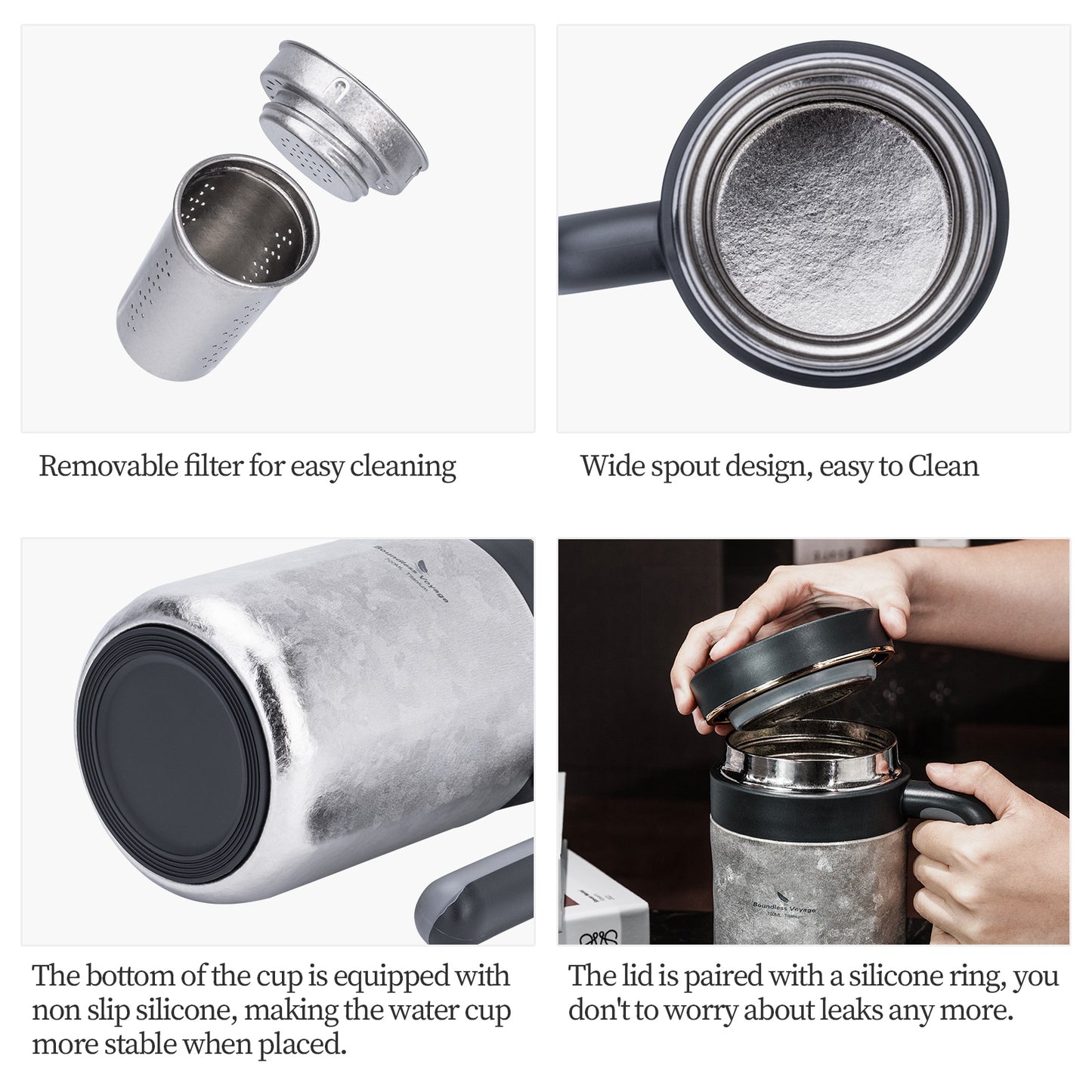 Boundless Voyage Titanium 700ml Double-Walled Insulated Cup with Lid & Filter | Portable Travel Coffee Mug for Hot & Cold Drinks
