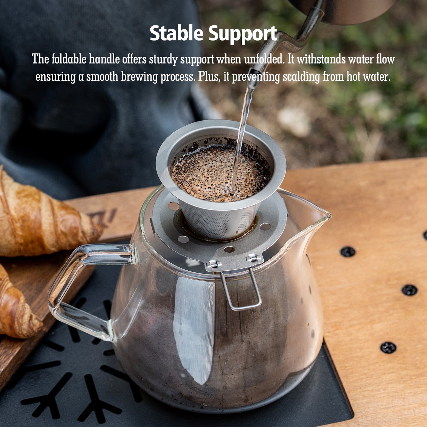 Boundless Voyage Pour Over Coffee Dripper,Titanium Coffee Filter With Foldable Holder Metal Cone Filter Paperless Reusable Portable for Home, Work, Outdoor Travel, Camping