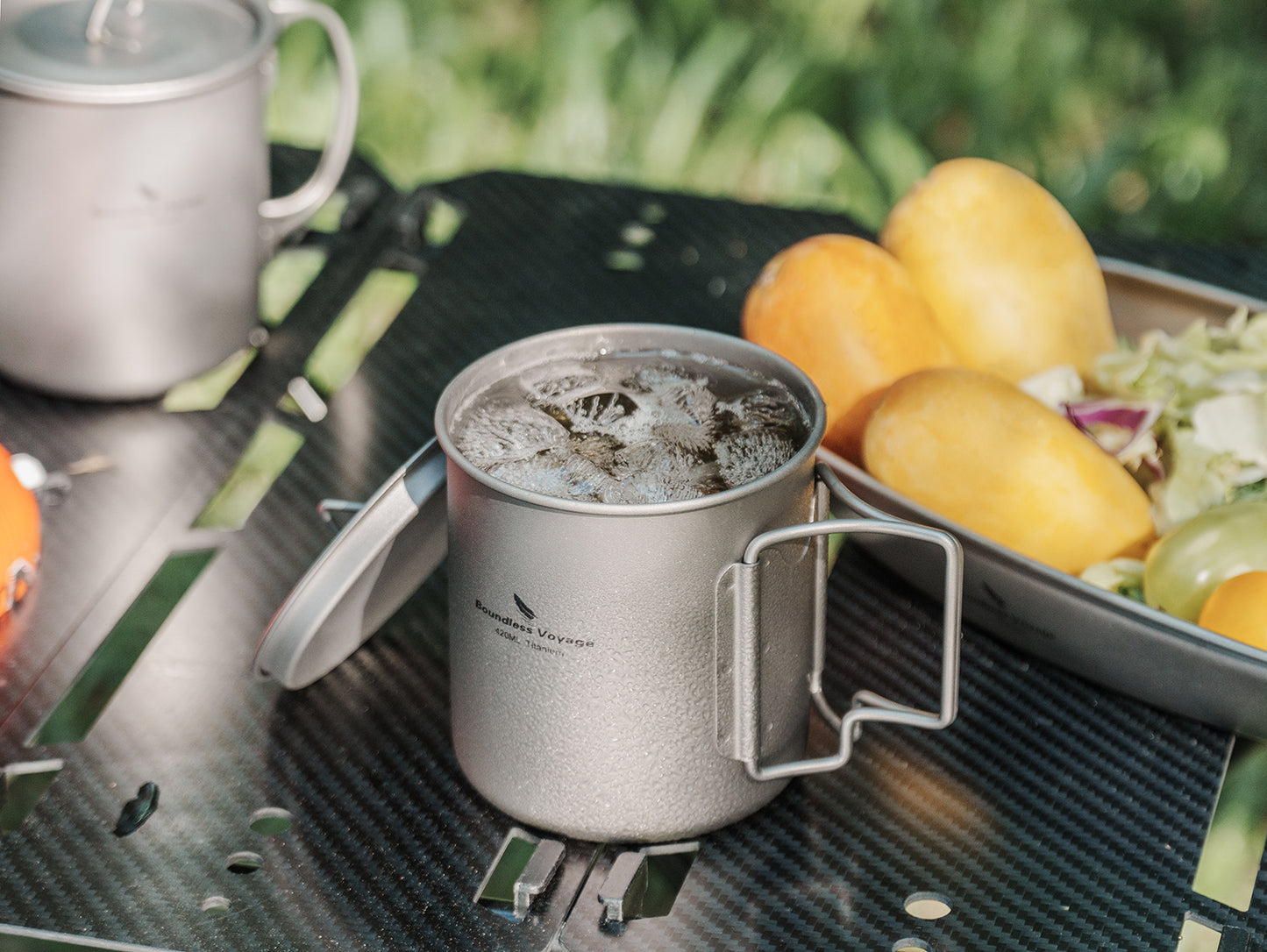 Boundless Voyage 420ml TA1 Titanium Camping Mug – Ultralight Foldable-Handle Cup for Water, Coffee & Tea Outdoors
