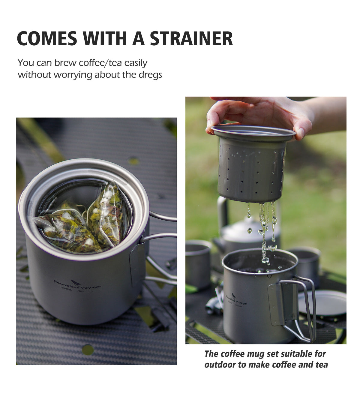 Boundless Voyage 600ml Titanium Camping Cup with Lid & Tea Filter – Ultralight Outdoor Mug for Coffee, Tea & Backpacking