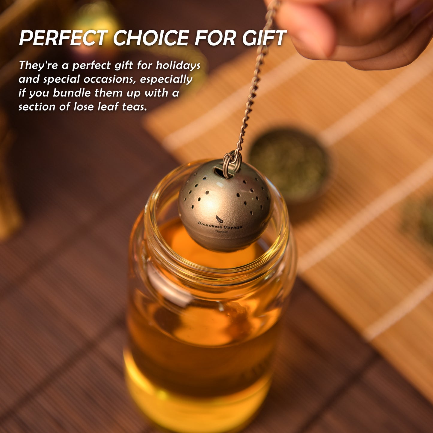 Boundless Voyage 10g Ultralight Titanium Tea Ball Infuser | Extra Fine Mesh Tea Steeper with Extended Chain | Rust-Proof Portable Filter for Loose Leaf Tea
