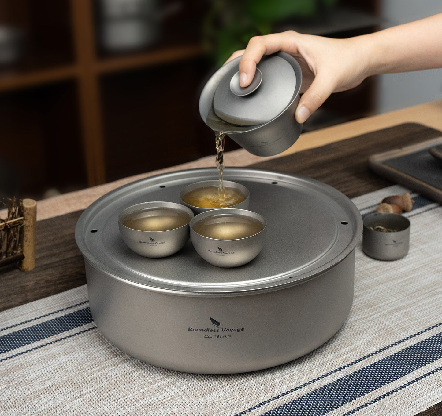 Boundless Voyage Titanium Tea Tray with Drainage – Portable Tea & Coffee Serving Tray for Travel, Home, Office & Outdoor Brewing