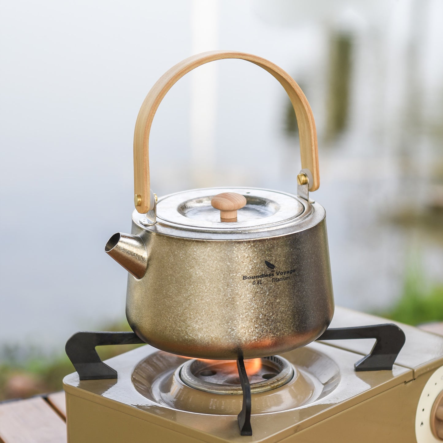 Boundless Voyage 800ml Crystallized Titanium Kettle | Ultralight Teapot with Anti-Scald Wooden Handle | Premium Tea & Coffee Pot for Camping