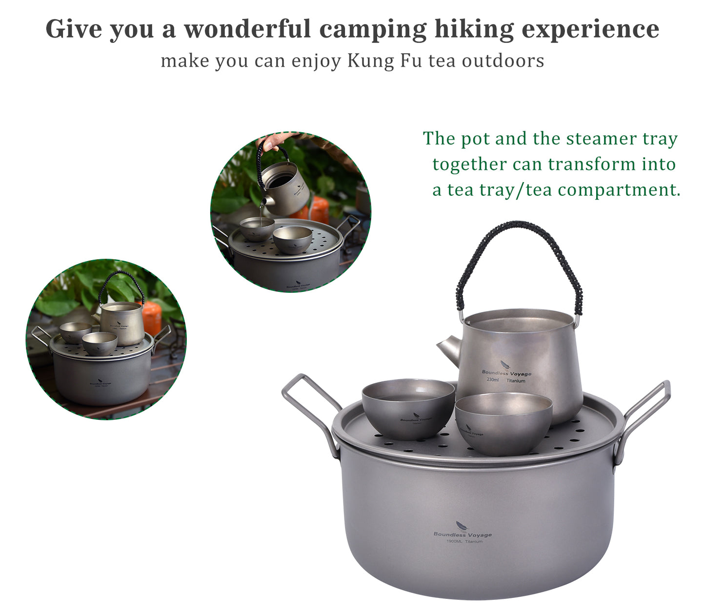 Boundless Voyage Titanium Camping Cookware Set 1900ml+900ml with Steamer – Multifunctional Pot, Frying Pan & Lid Kit, Ultralight Outdoor Cooking System for Hiking & Backpacking